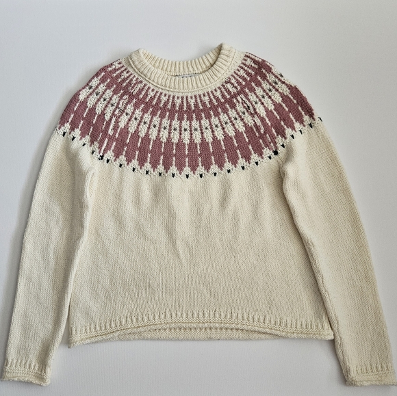 Madewell Cream and Pink Crew Neck Sweater with Nordic Design - Picture 1 of 6